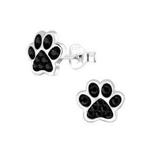 Silver Paw Studded Earrings - Jet
